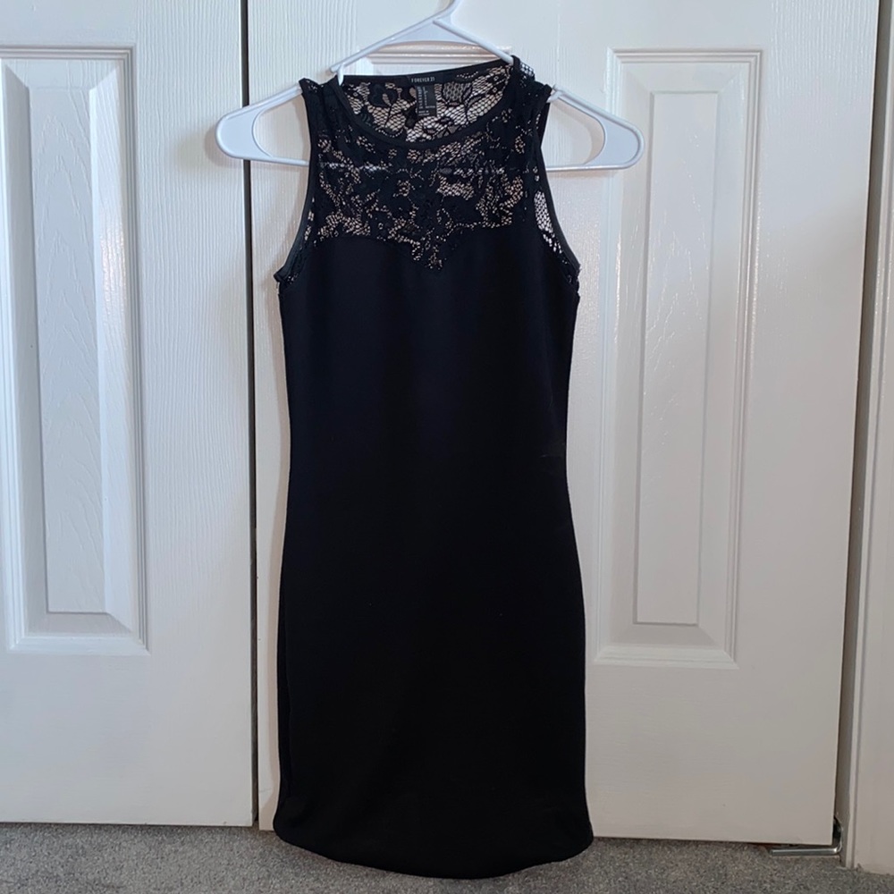 Forever 21 black dress with lace, fitted